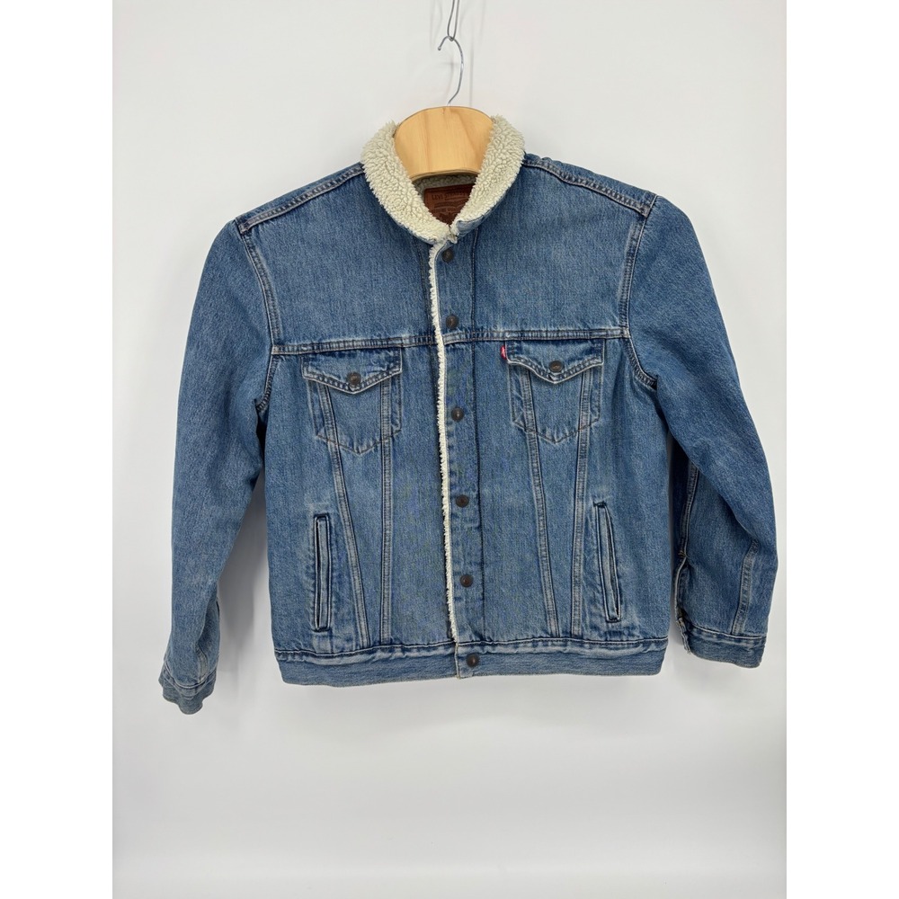 Levis Premium Mens Sherpa Lined Denim Trucker Jacket Large Blue 16365-0128